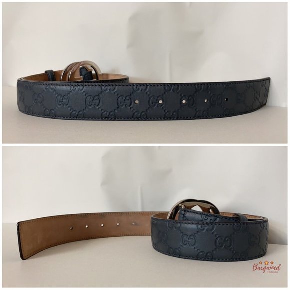 Authentic Gucci Gray Guccissima Leather Silver Interlocking G Buckle Belt 85/34 - Picture 12 of 12